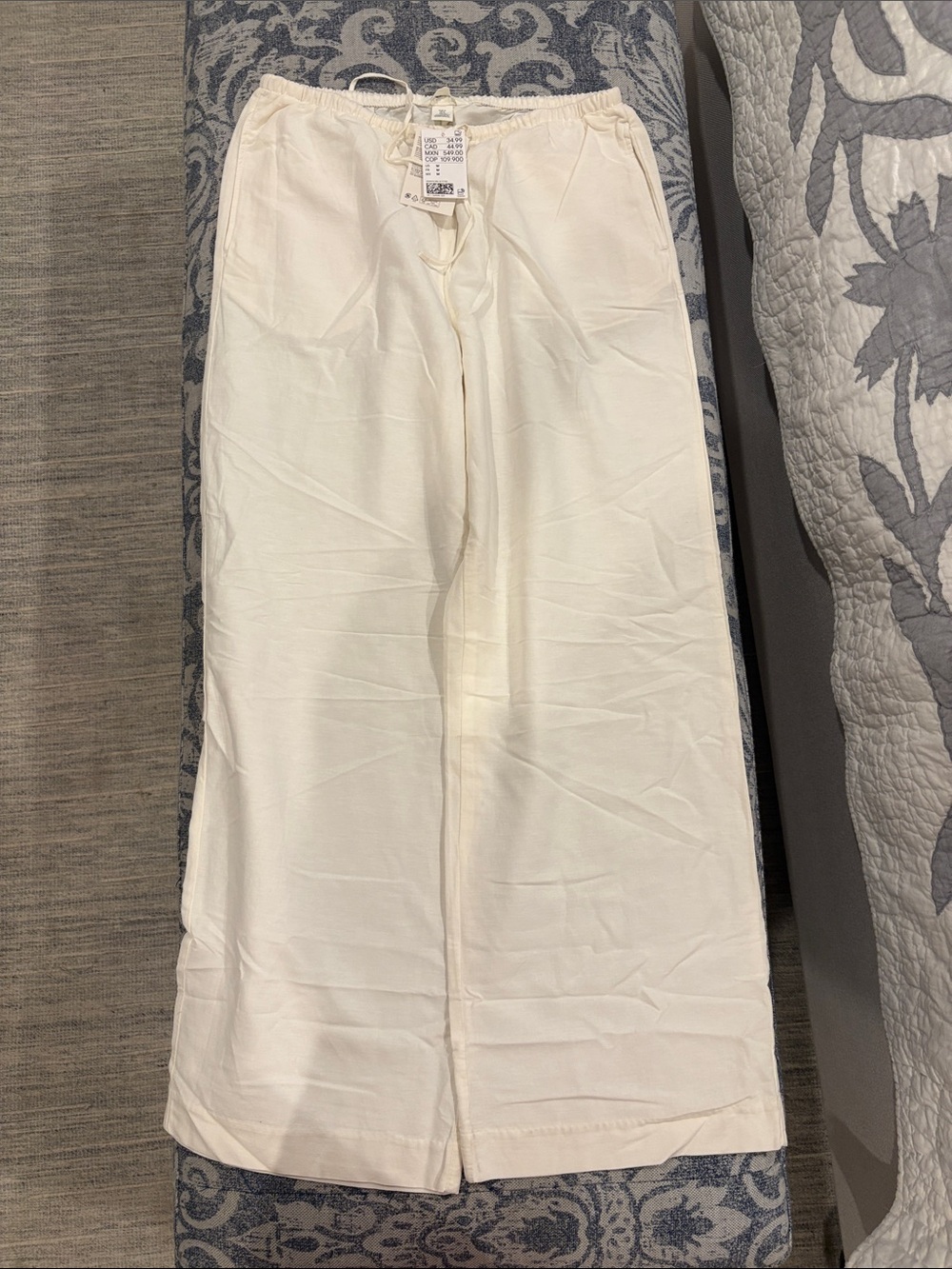H&M Cream Drawstring Waist Wide Leg Pants